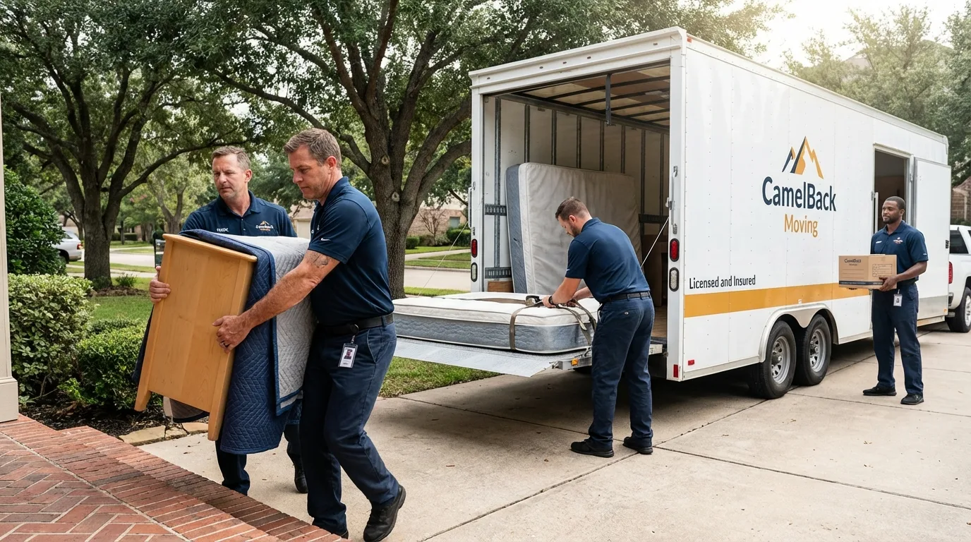 Crew loading residential truck for cross-state move from Reedsville, WI